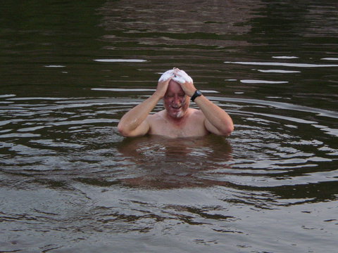 Evening bathing (he was wearing pants!)