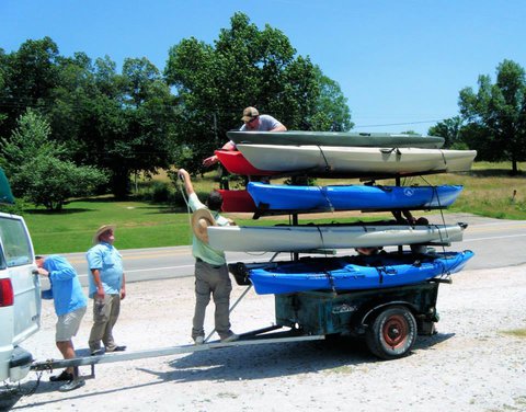 The outfitter loaded up nine yaks on a trailer built for eight.  That's mine on the very top; I wasn't too thrilled about that.