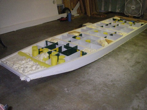 Ready for top deck.  I put spray foam and a couple of pool noodles in the hull for support and floatation.